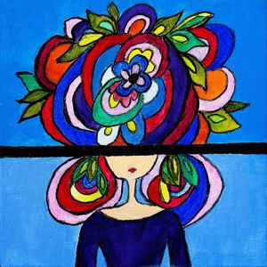 MULHER FLOR NO FUNDO AZUL