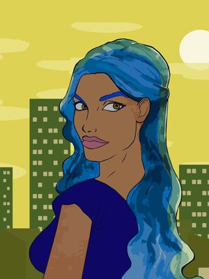 MULHER AZUL SOB O SOL