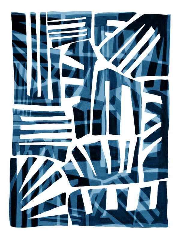 TAKING SHAPE, INDIGO AZUL RETRATO ABSTRATO MODERNO MINIMALISTA FORMAS SKETCH