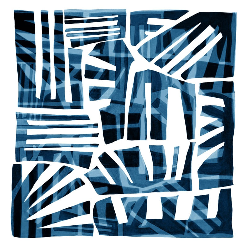 TAKING SHAPE, INDIGO AZUL QUADRADO ABSTRATO MODERNO MINIMALISTA FORMAS SKETCH