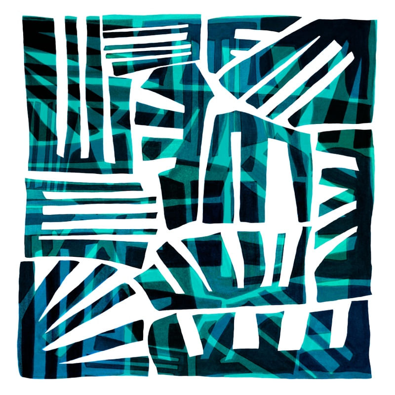 TAKING SHAPE, CERCETA VERDE AZUL QUADRADO ABSTRATO MODERNO MINIMALISTA FORMAS SKETCH