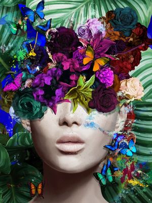 AGNES COM FLORES, FOLHAGENS E BORBOLETAS