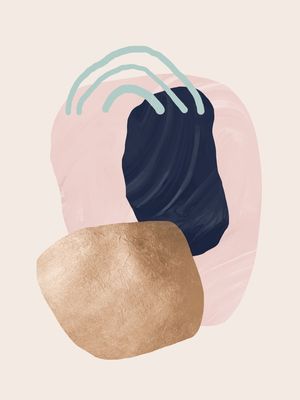 ABSTRATO FORMAS AZUL ROSA E DOURADO II - DÍPTICO