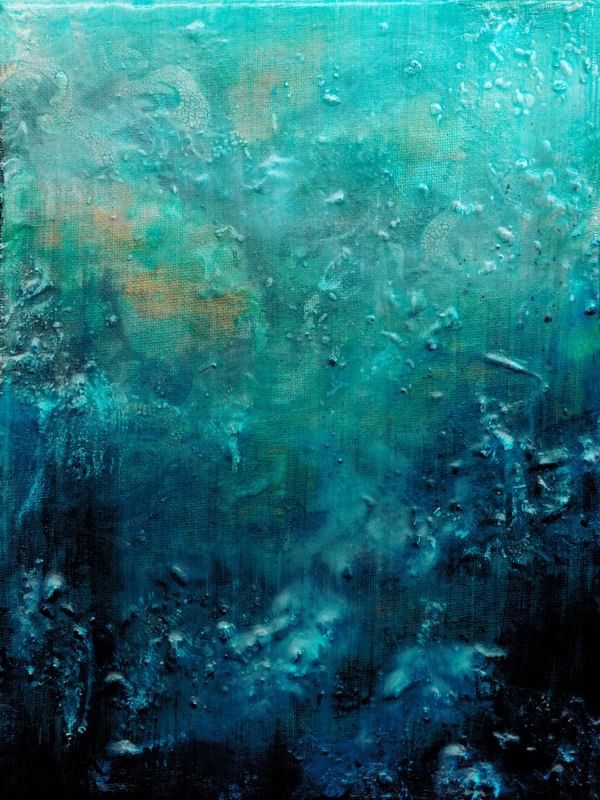 FAR BELOW 1, INDIGO TURQUESA OCEANO ABSTRATO PINTURA