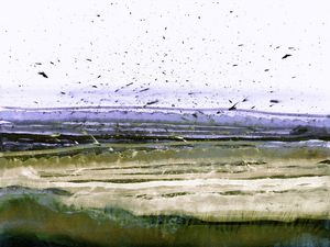 MARSHLANDS 2, ABSTRATO CAMPO PAISAGEM PANORAMA ELEGANTE AGUARELA PINTURA