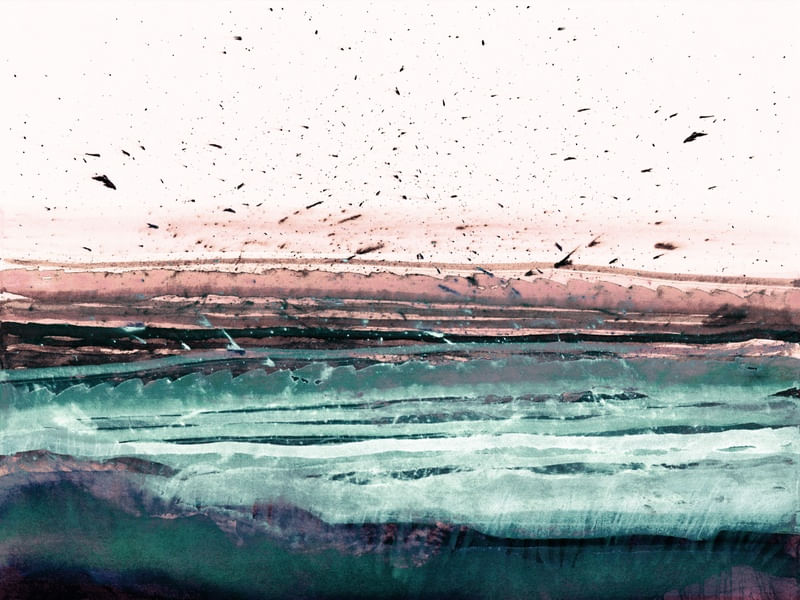 MARSHLANDS 3, ABSTRATO CAMPO PAISAGEM PANORAMA ELEGANTE AGUARELA PINTURA