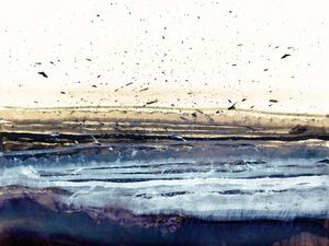 MARSHLANDS 4, ABSTRATO CAMPO PAISAGEM PANORAMA ELEGANTE AGUARELA PINTURA