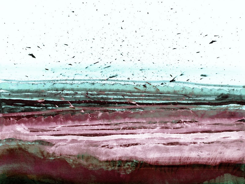 MARSHLANDS 5, ABSTRATO CAMPO PAISAGEM PANORAMA ELEGANTE AGUARELA PINTURA