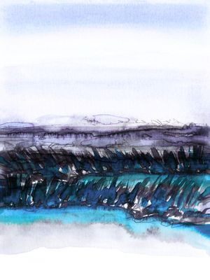 FIELD ON A WINDY DAY 4, CAMPO PAISAGEM ABSTRATO AGUARELA PINTURA