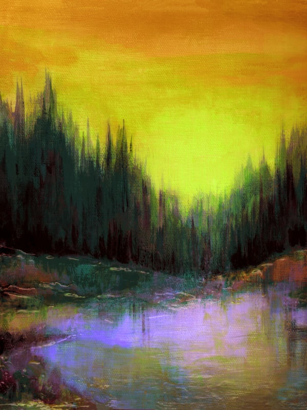 WOODLAND ECHOES 3, COLORIDO ARVORES FLORESTA NATUREZA PINTURA