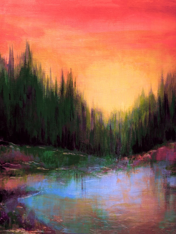 WOODLAND ECHOES 4, COLORIDO ARVORES FLORESTA NATUREZA PINTURA