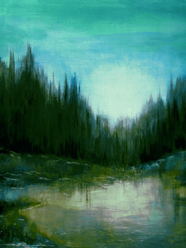 WOODLAND ECHOES 6, COLORIDO ARVORES FLORESTA NATUREZA PINTURA