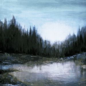 WOODLAND ECHOES MUTED 1, ARVORES FLORESTA QUADRADO NATUREZA PINTURA