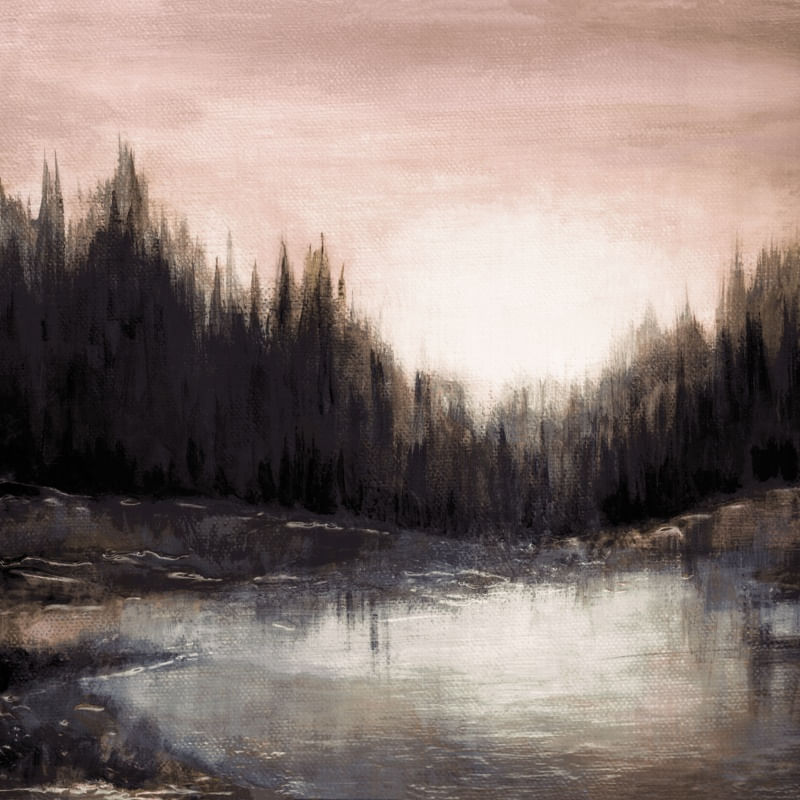 WOODLAND ECHOES MUTED 3, ARVORES FLORESTA QUADRADO NATUREZA PINTURA