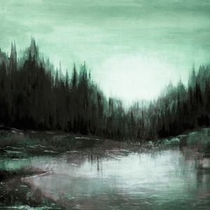 WOODLAND ECHOES MUTED 4, ARVORES FLORESTA QUADRADO NATUREZA PINTURA