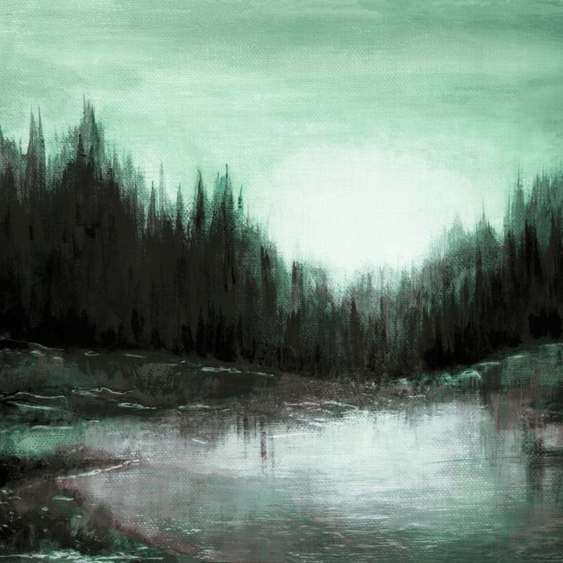 WOODLAND ECHOES MUTED 4, ARVORES FLORESTA QUADRADO NATUREZA PINTURA