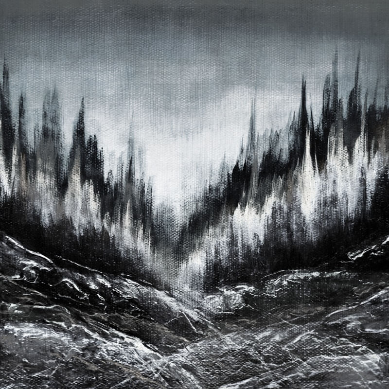 WOODLAND SECRETS 8, PRETO E BRANCO CINZA ARVORES FLORESTA NATUREZA PINTURA