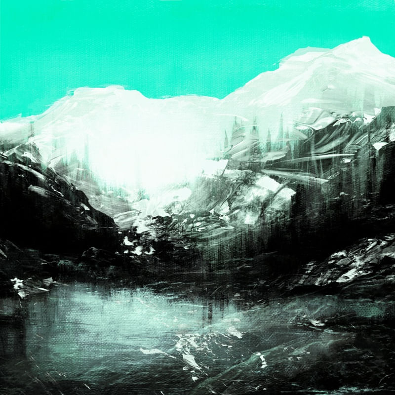 WOODLAND REFLECTION, MINT GREEN MONTANHAS ARVORES PAISAGEM PINTURA