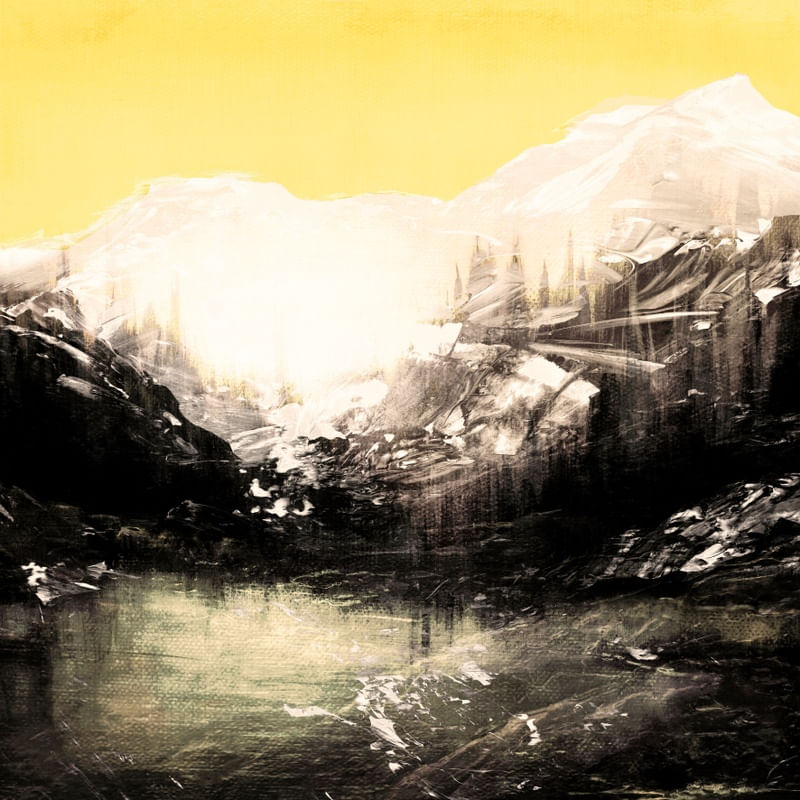 WOODLAND REFLECTION, ILLUMINATING YELLOW MONTANHAS ARVORES PAISAGEM PINTURA