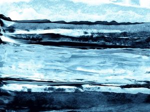 OCEAN LANDSCAPE 1, BLUE HORIZONTAL AZUL OCEANO ABSTRATO PAISAGEM PINTURA