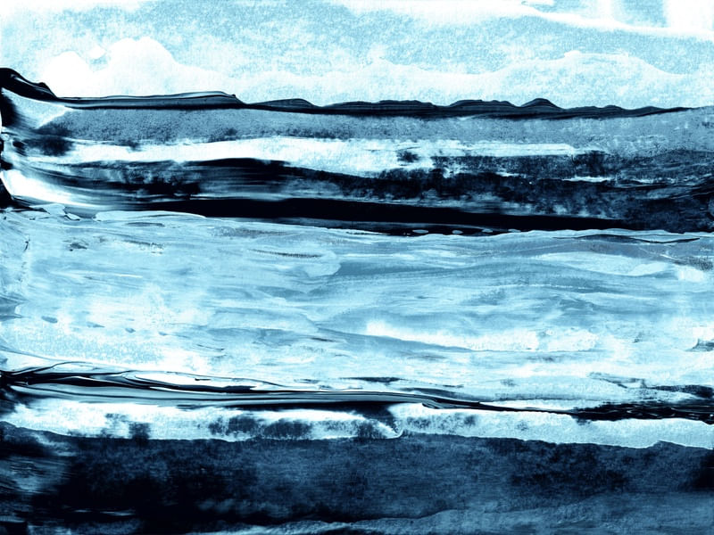OCEAN LANDSCAPE 1, BLUE HORIZONTAL AZUL OCEANO ABSTRATO PAISAGEM PINTURA