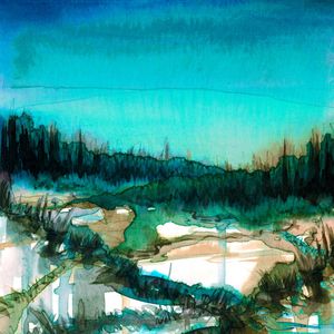NATURE REIGNS SUPREME 1, AGUA TURQUESA VERDE FLORESTA ARVORES NATUREZA PINTURA