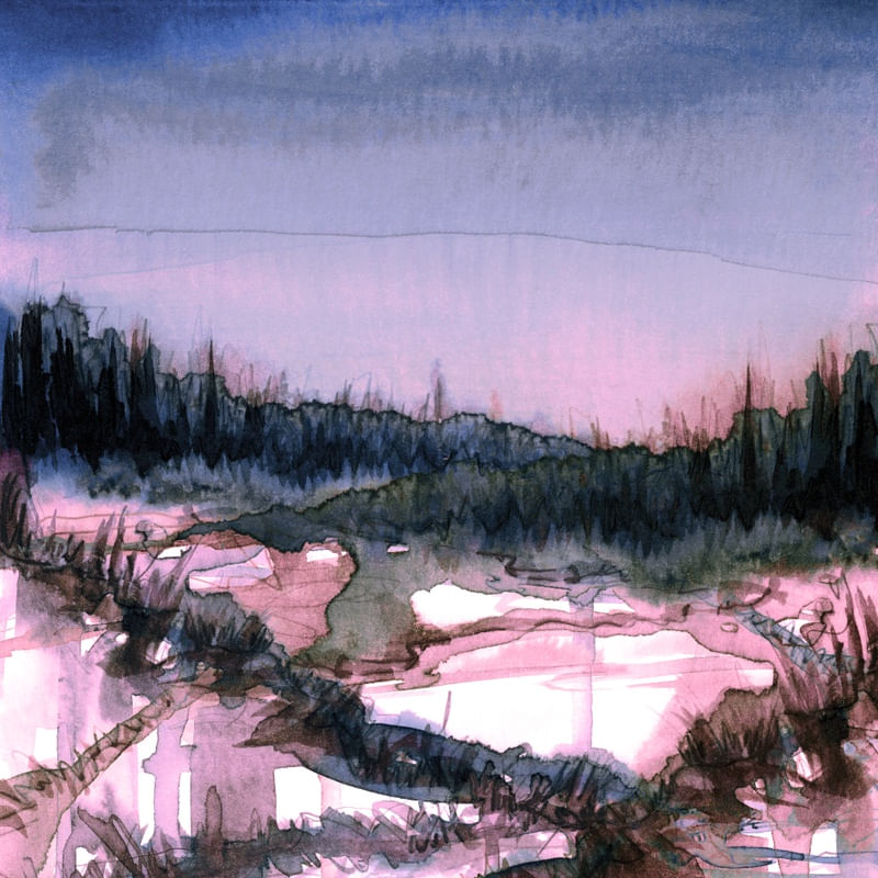 NATURE REIGNS SUPREME 7, TOLET AZUL ROSA FLORESTA ARVORES NATUREZA PINTURA