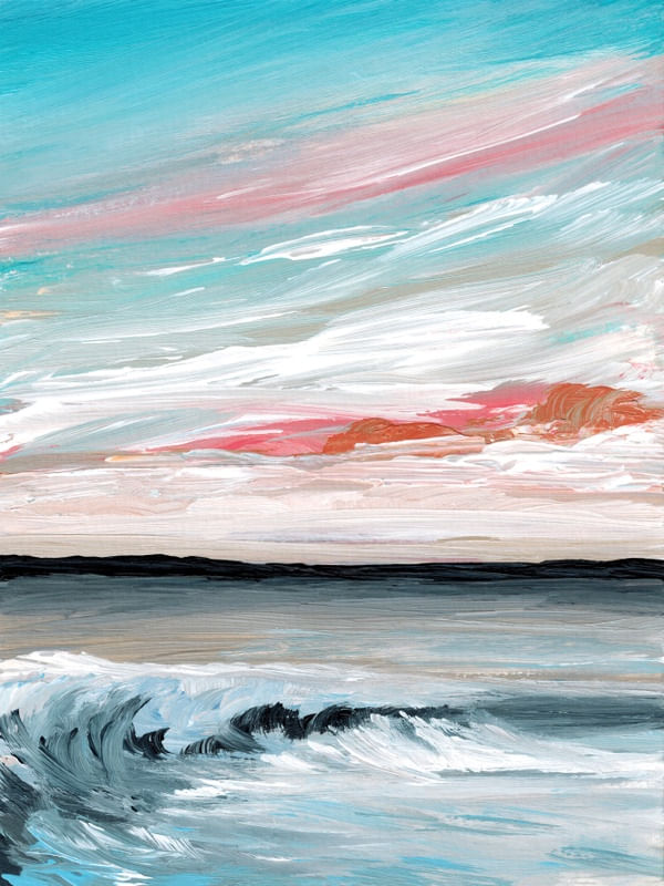 FAIR WINDS AND FOLLOWING SEAS 1, COSTEIRO PAISAGEM DE PRAIA OCEANO ONDAS PINTURA