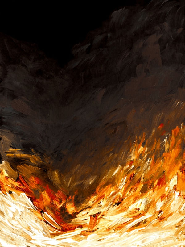 MIDNIGHT BRUSHFIRE 2, LARANJA PRETO INCÊNDIO CHAMAS O FOGO ABSTRATO ORGANICO PINTURA