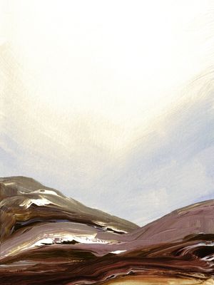 VANTAGE POINT 2, MARROM MALVA BEGE AZUL MINIMALISTA ABSTRATO MONTANHAS NEUTRO PAISAGEM PINTURA