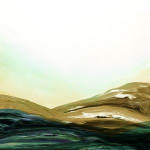 THE VIEW FROM UP HERE 1, TAUPE VERDE BRONZEADA MINIMALISTA MONTANHAS PAISAGEM PINTURA