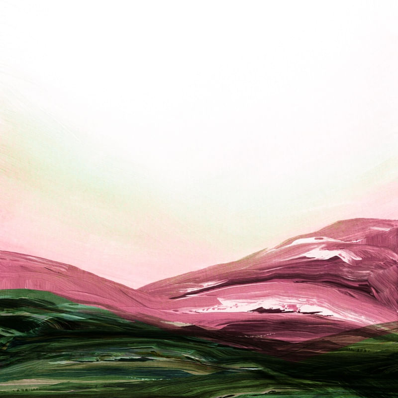 THE VIEW FROM UP HERE 2, ROSA VERDE MINIMALISTA MONTANHAS PAISAGEM PINTURA