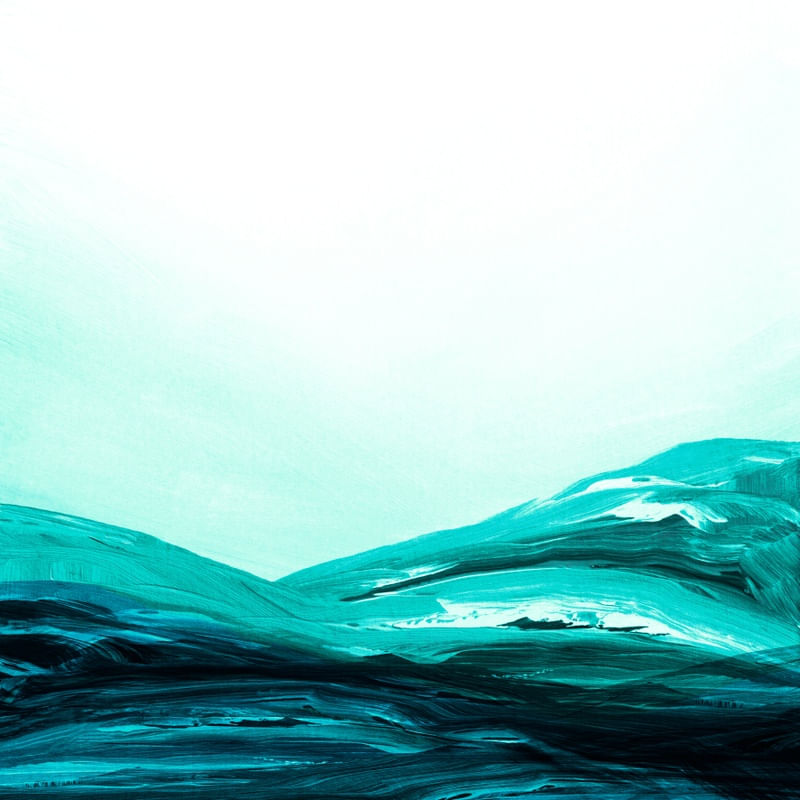 THE VIEW FROM UP HERE 5, CERCETA VERDE AZUL MINIMALISTA OCEANO ONDAS COSTEIRO PAISAGEM PINTURA