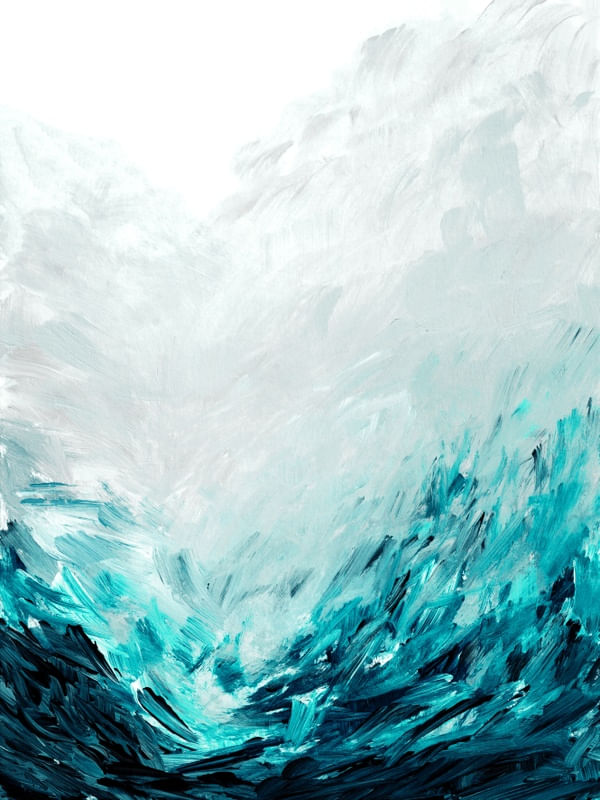 CRASH INTO ME 2, TURQUESA CERCETA CINZA ONDAS OCEANO ABSTRATO COSTEIRO PINTURA