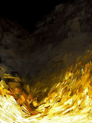 MIDNIGHT BRUSHFIRE 1, AMARELO PRETO INCÊNDIO CHAMAS O FOGO ABSTRATO ORGANICO PINTURA