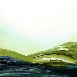 THE VIEW FROM UP HERE 3, VERDE CERCETA MINIMALISTA MONTANHAS PAISAGEM PINTURA