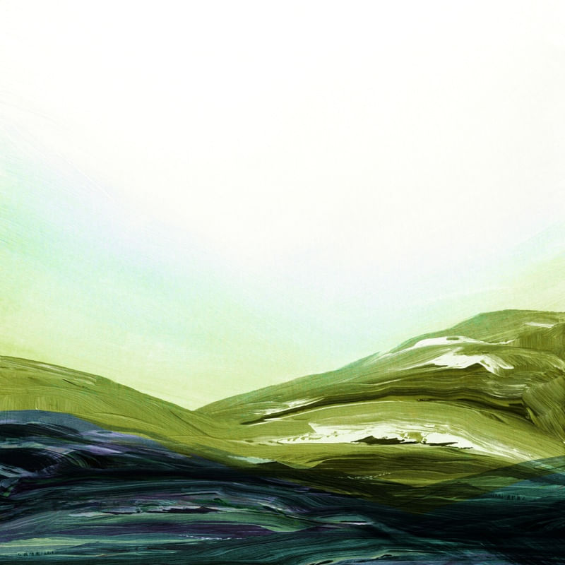THE VIEW FROM UP HERE 3, VERDE CERCETA MINIMALISTA MONTANHAS PAISAGEM PINTURA