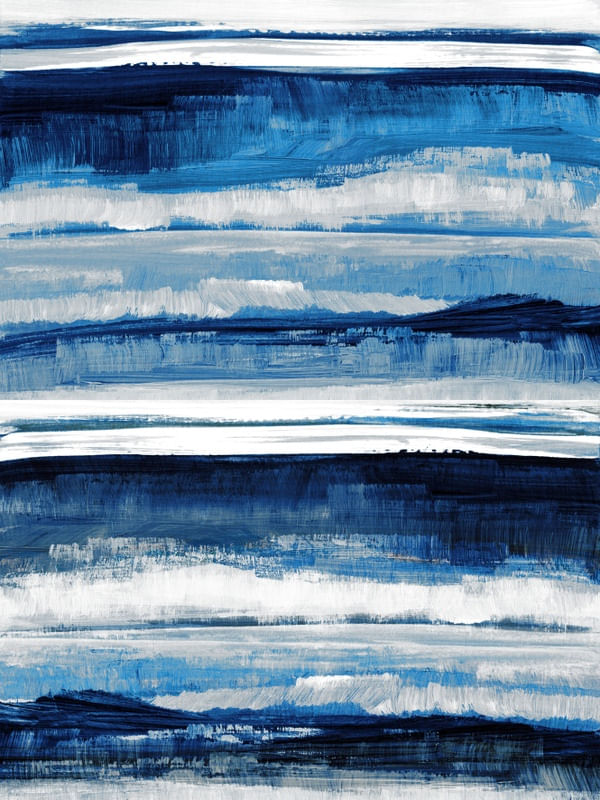 TOUCH AND GO 9, INDIGO AZUL OCEANO MODERNO PINTURA PINCELADAS LINHAS