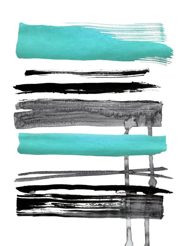 CHROMA STROKES 3, AGUA TURQUESA PRETO E BRANCO MODERNO LINHAS PINTURA