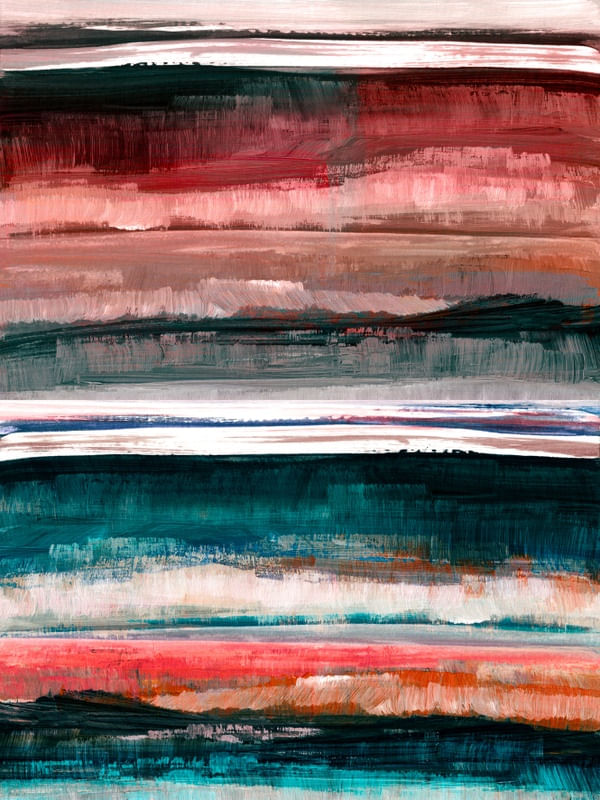 TOUCH AND GO 1, VERMELHO CERCETA AZUL MODERNO PINTURA PINCELADAS LINHAS