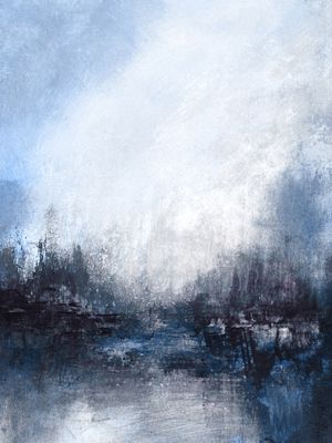 ARCADIA 8, INDIGO PAISAGEM ARVORES FLORESTA PANORAMA ABSTRATO MODERNO PINTURA