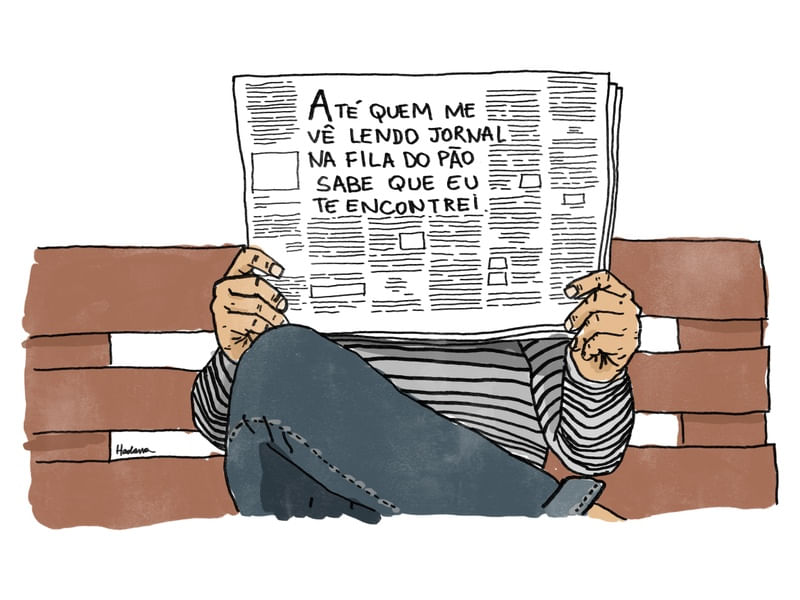 NA FILA DO PÃO, LENDO JORNAL
