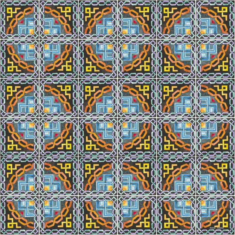 AZULEJO QUADRADO EM AQUARELA 51 - SERIE