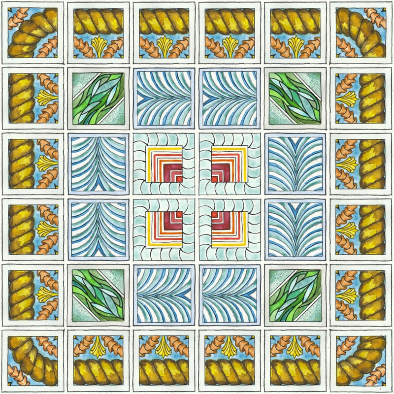 AZULEJO QUADRADO EM AQUARELA 56 - SERIE