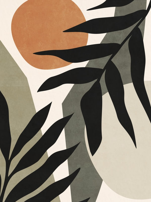 MINIMAL TROPICAL LEAVES - GREEN AND ORANGE 01