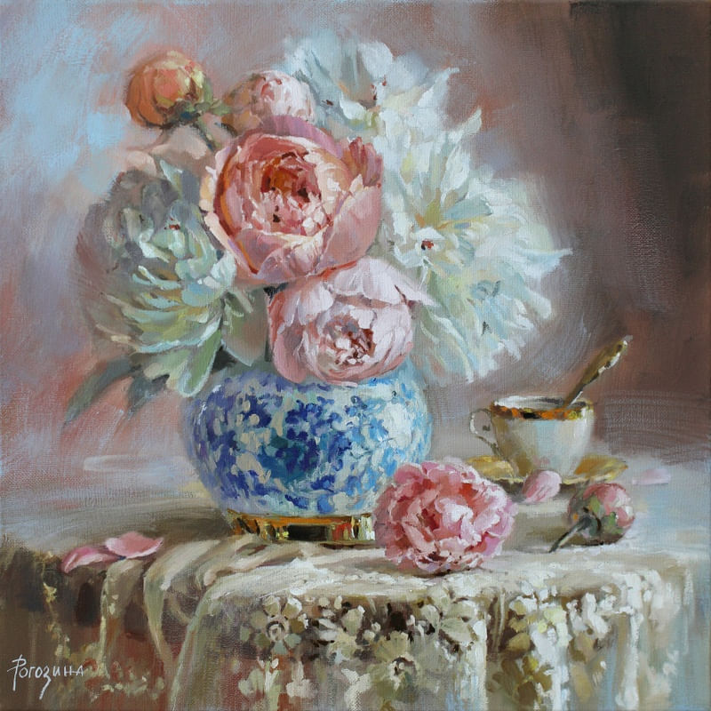 BOUQUET IN BLUE VASE BY SVETLANA ROGOZINA