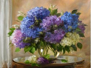 BLUE HYDRANGEA, PAINTER ELENA PERMINOVA