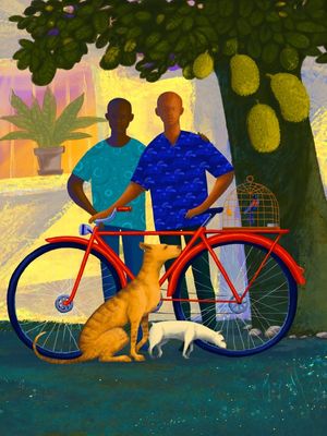 DOIS AMIGOS E UMA BICICLETA VERMELHA