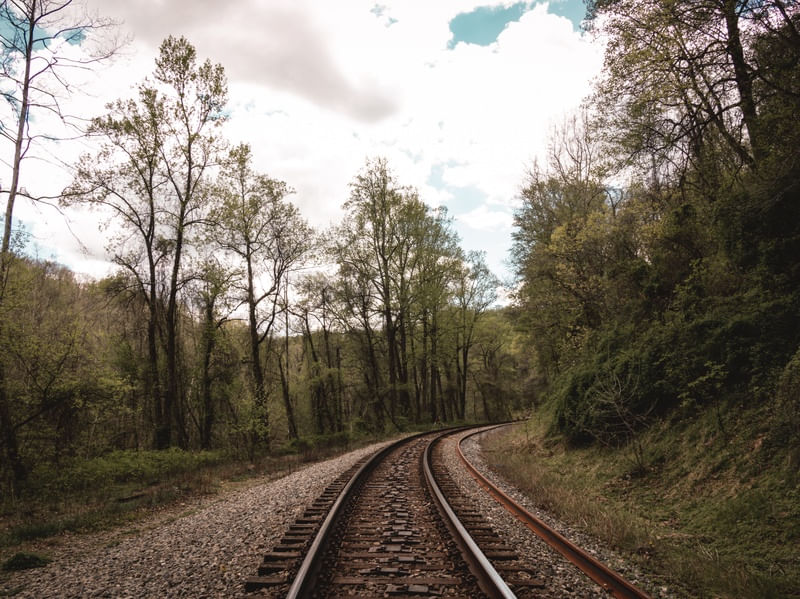TRILHO DE TREM EM PARQUE NACIONAL EM WASHINGTON DC