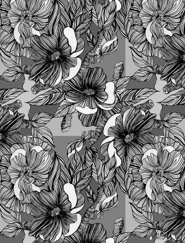 FLORES, CINZA E RABISCOS